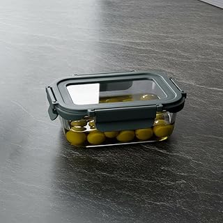 Deconox 600 ml Kilitli Borosilikat Cam Saklama Kabı – Sızdırmaz Gri Kapaklı ve Şeffaf Pencereli Yemek Kutusu, Fırın ve Mik...