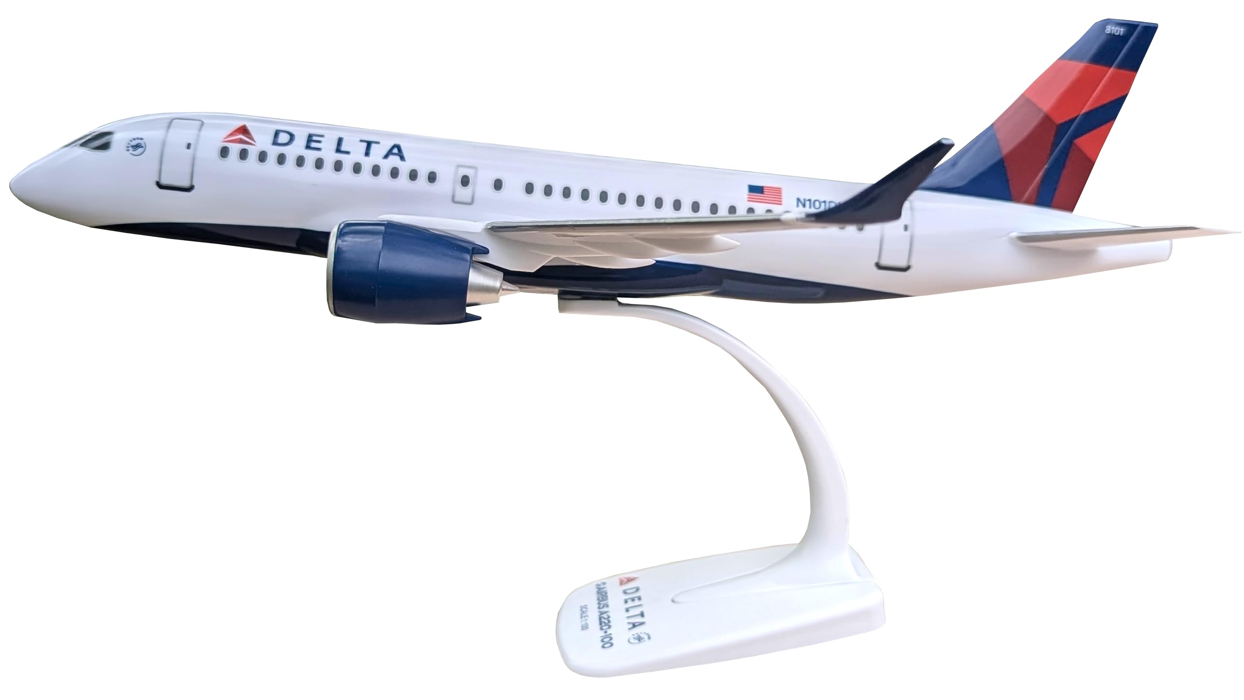 Flight Miniatures Delta (07-Cur) A220-100 1:100 Scale - Plastic Snap-Fit Model Airplane - Collectible Replica of Delta Airlines Aircraft - Part# AAB-22010C-001