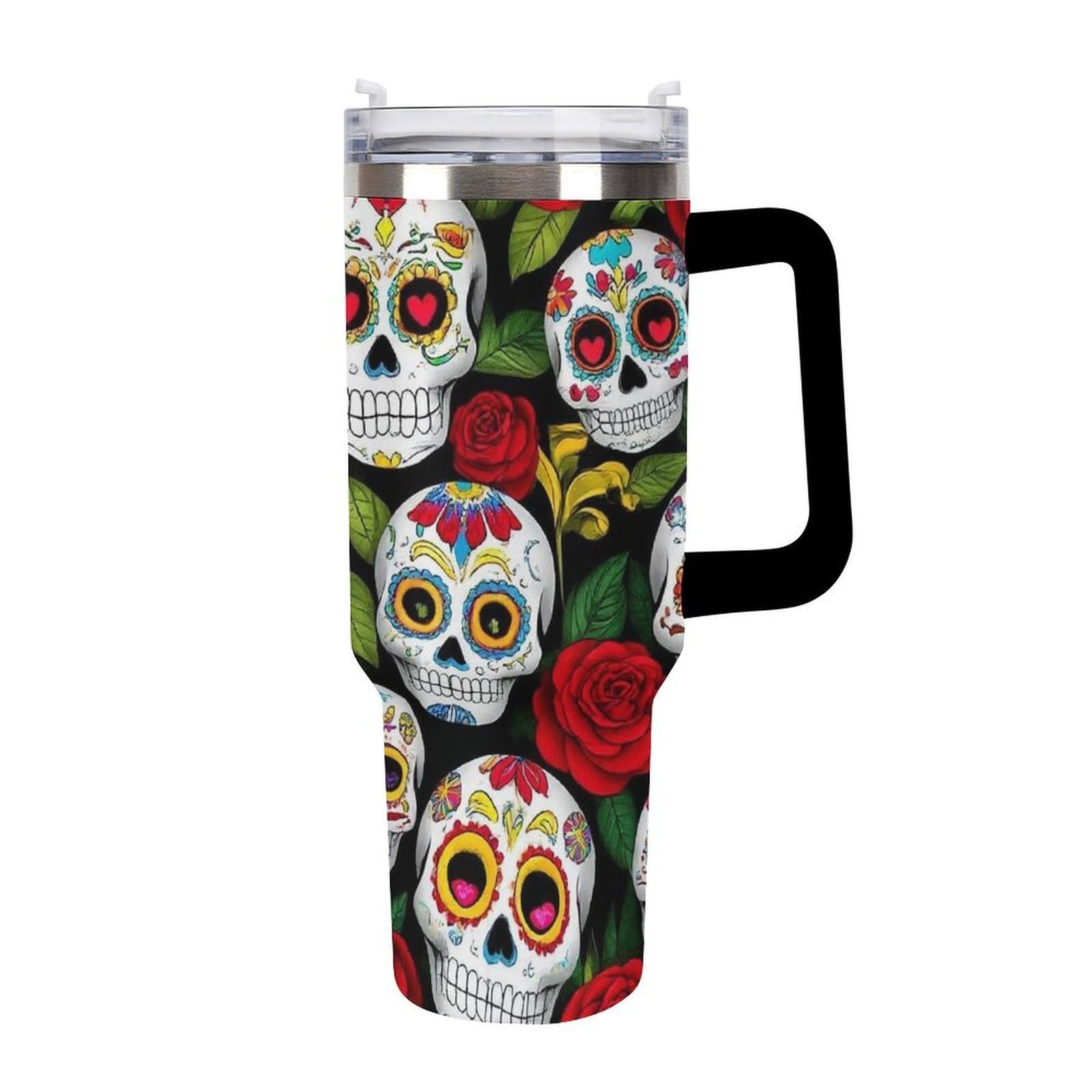 Gobelet de voyage isotherme crâne en sucre et roses mortes 1L