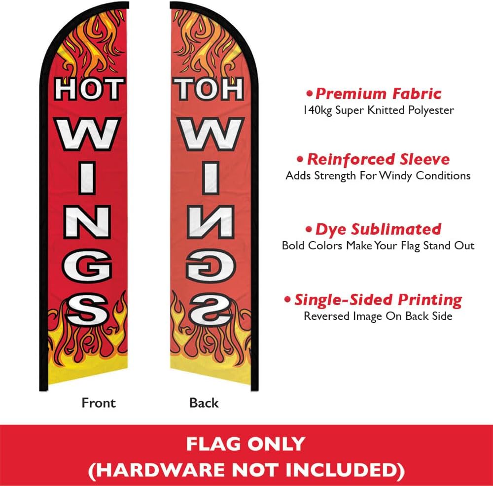 Hot Wings Windless Full Sleeve Banner Swooper Flag - Perfect for Businesses, Stores, Shops, etc