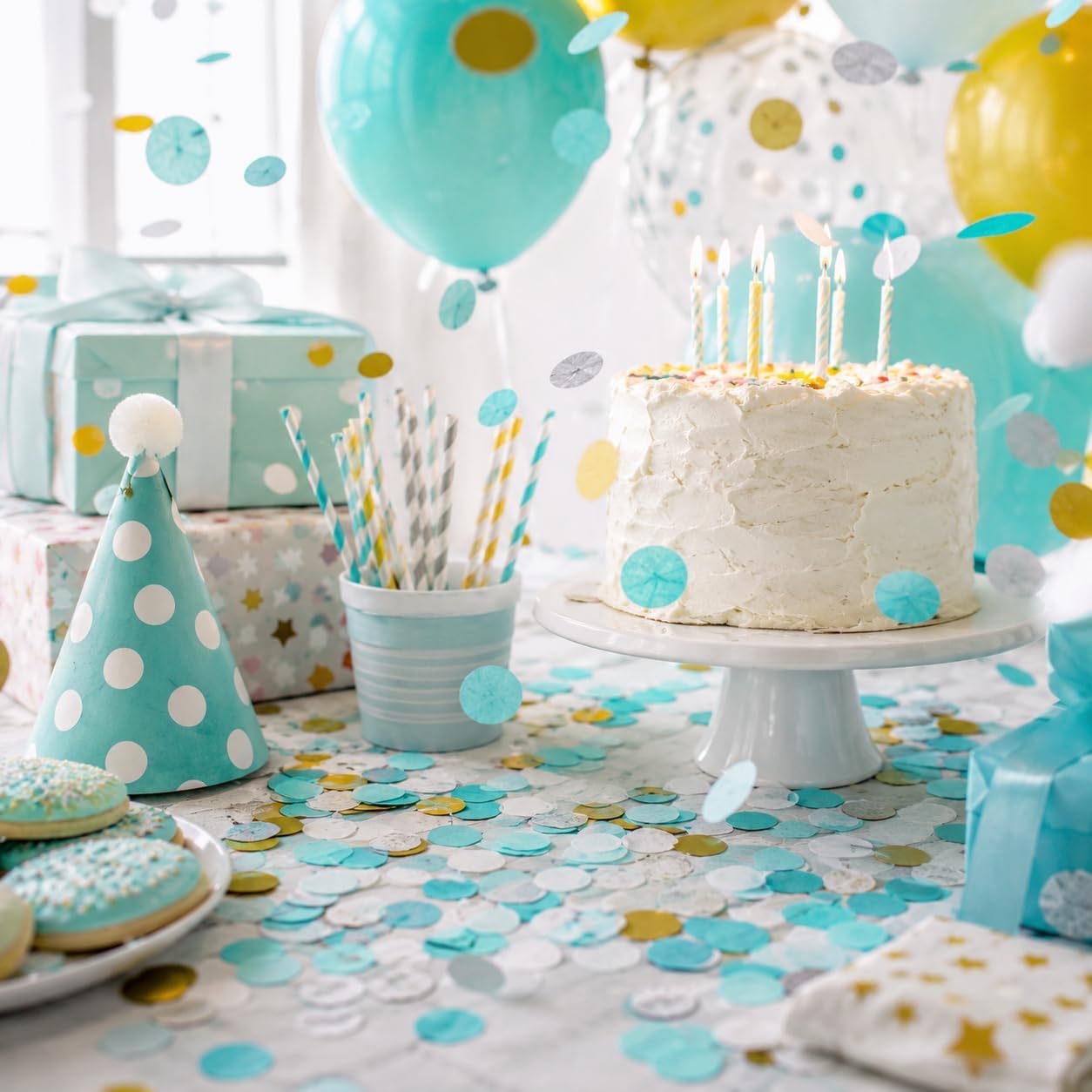 Confetti 7000 Pcs, 1 Inch Round Tissue Paper Confetti, 60g Paper Table Scatter Decorations for Birthday Baby Shower Wedding Graduation Party, Teal Gold Green