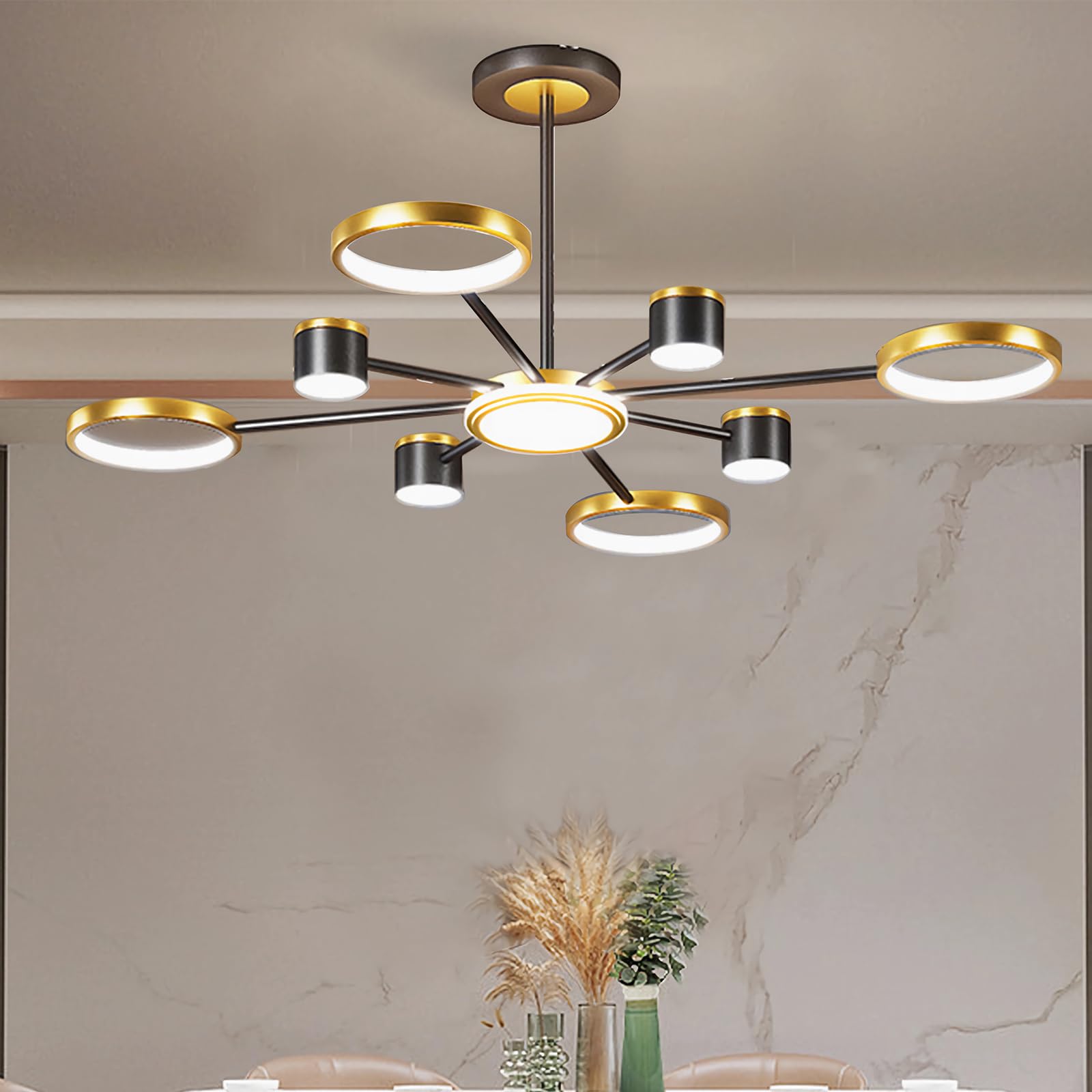 Modern Chandeliers Light Fixture Black Gold LED Pendant Fixture for Dining Room Bedroom Living Room Kitchen Foyer (9-Light)