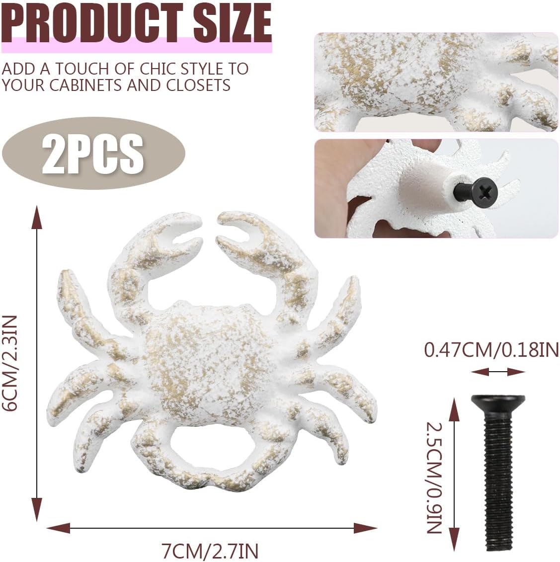 DOERDO 2PCS Nautical Door Handle Drawer Knobs Dresser Knobs Handles for Kitchen Furniture Cabinet Wardrobe Cupboard, Crab