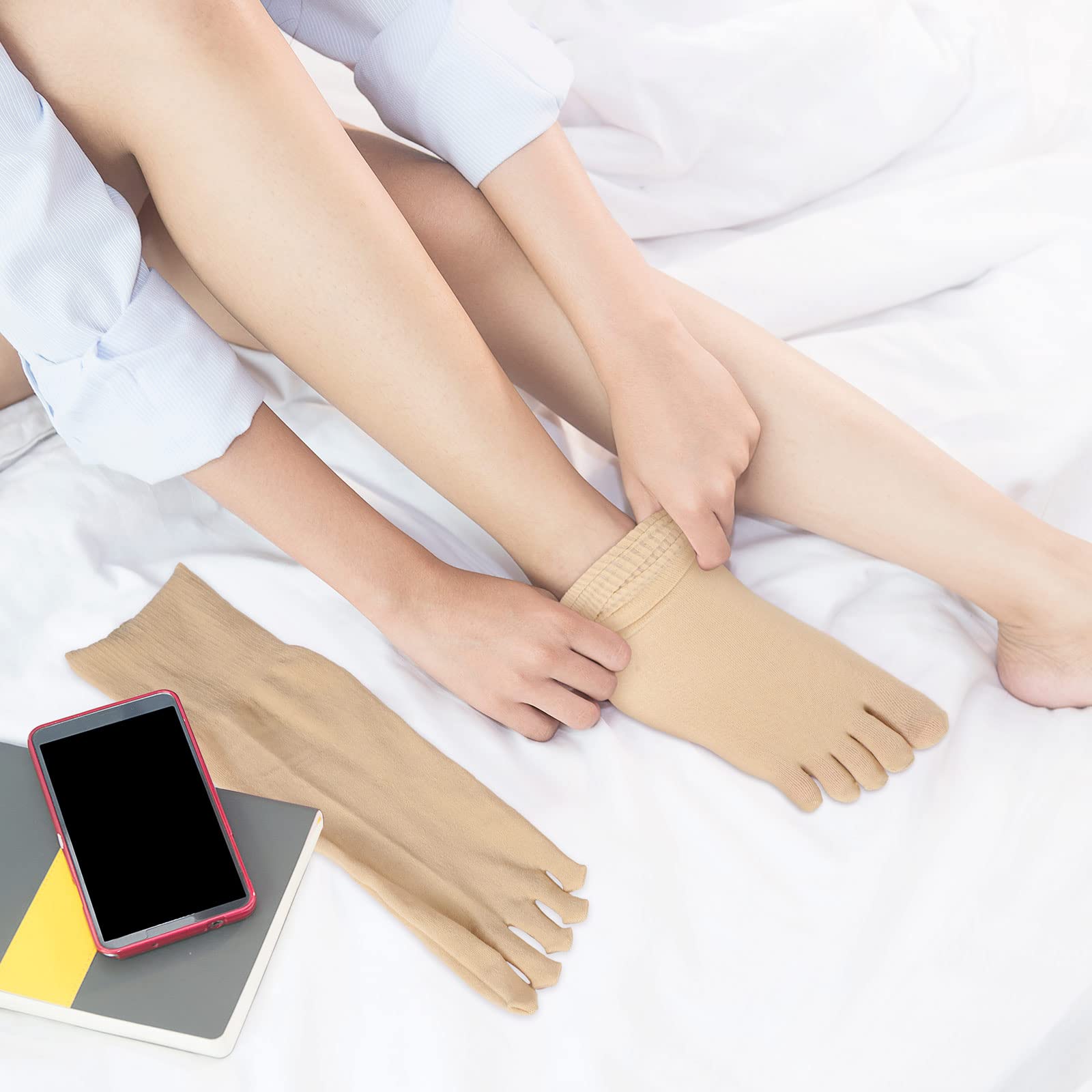 Bencailor 8 Pair Women Toe Sock Thin Breathable Five Toe Finger Separator Sock Crew Ankle for Athletic Summer Run Spring(10.2 x 2.4 Inch,Black, White, Gray, Beige)