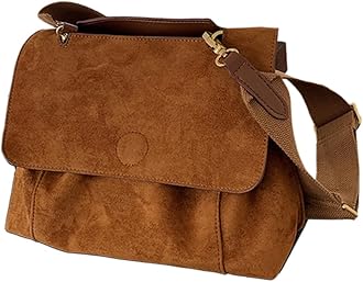 HiTotesSuede Bag Retro Suede Tote Bag Cross Body Bag for Women Suede Purse Shoulder Bag Slouchy Work Bag Crossbody Purse