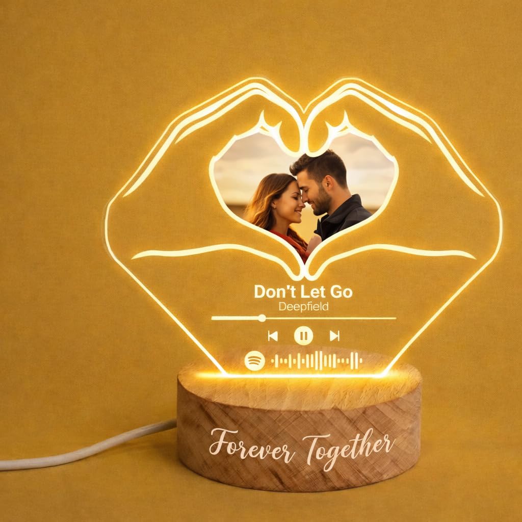 Personalized Spotify Plaque Night Light with Photo - Custom Acrylic Glass LED Lamp Frame - Romantic Valentines Day
