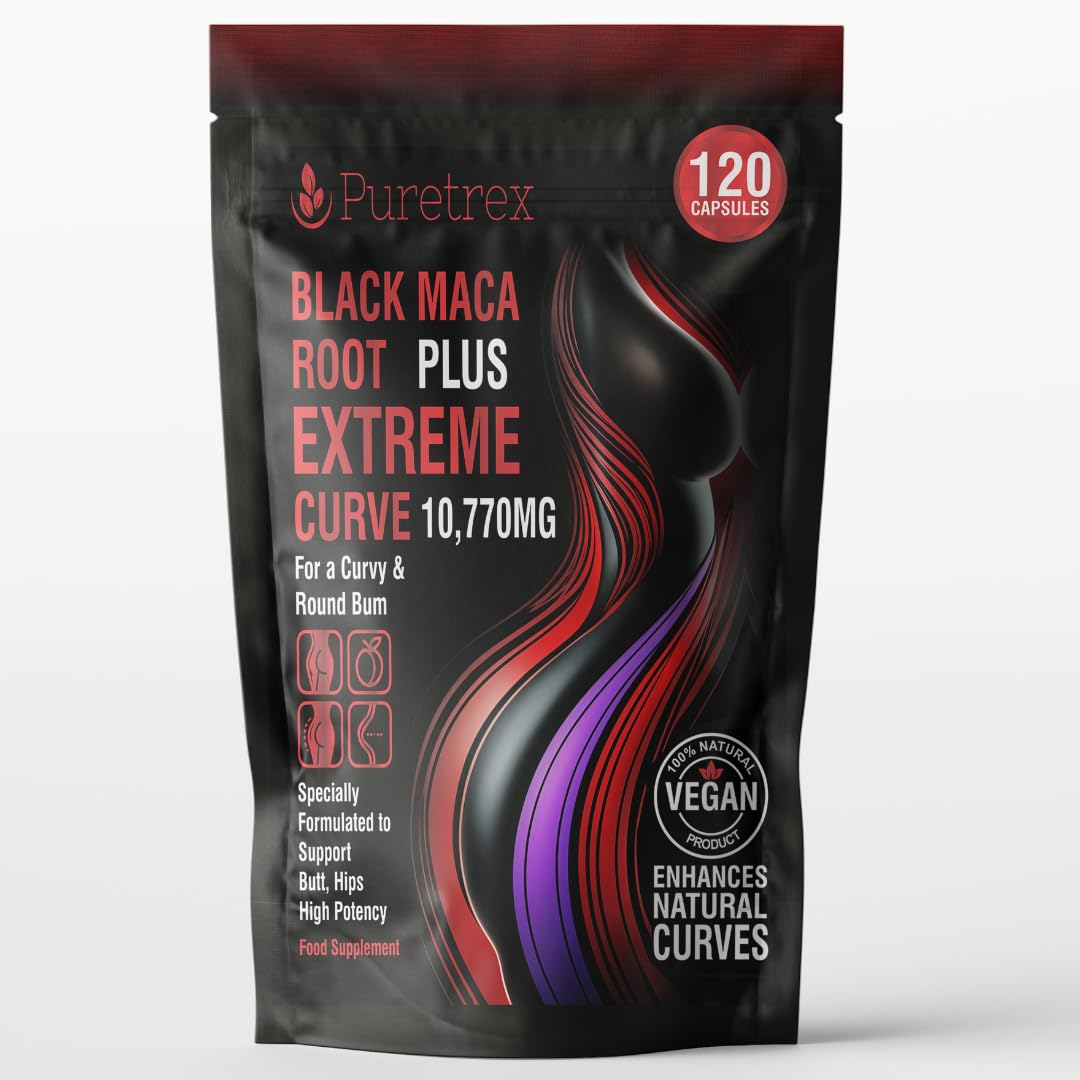 Black Maca Root Plus Extreme Curve 10,770mg Capsules, 120 Count, for a Curvy & Round Bum, Vegan