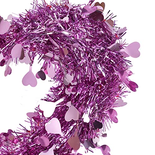 Valentine's Day Heart Wreath Love Tinsel Garland Artificial Hanging Heart Wall Decor For Wedding Party Proposal Engagement Mother's Day Birthday Anniversary Door Window Mantel Decoration (Dark Pink) #TOP4