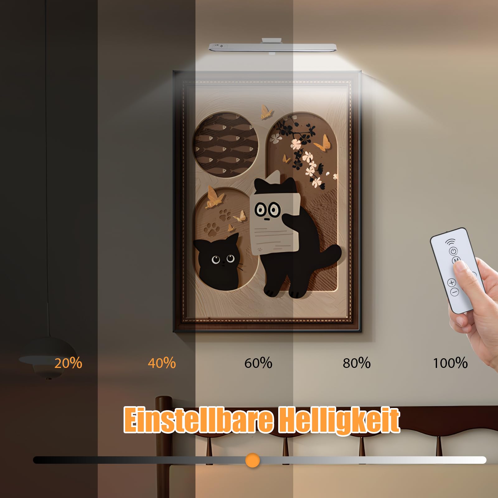 Bildbeleuchtung Kabellos, 5 Farbtemperaturen einstellbare Helligkeit Bilderleuchte Akku mit Fernbedienung, Dimmbar LED Dart Beleuchtung mit Timer für Bild (weiß, 48cm)