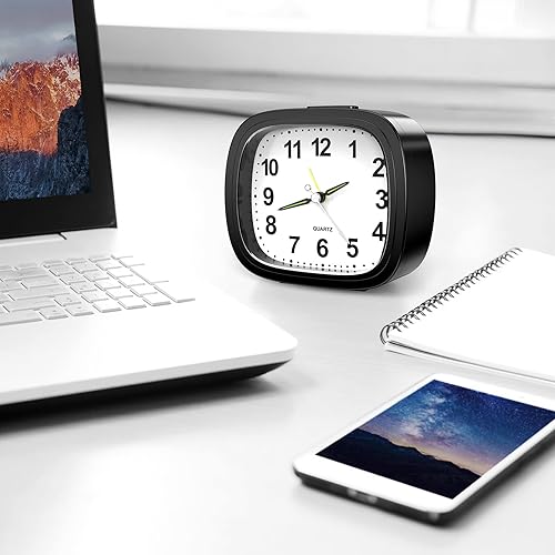 Miniatura 8 de LOFICOPER Reloj despertador analógico, reloj despertador analógico silencioso eléctrico, reloj de noche sin tictac con luz nocturna, repetición,