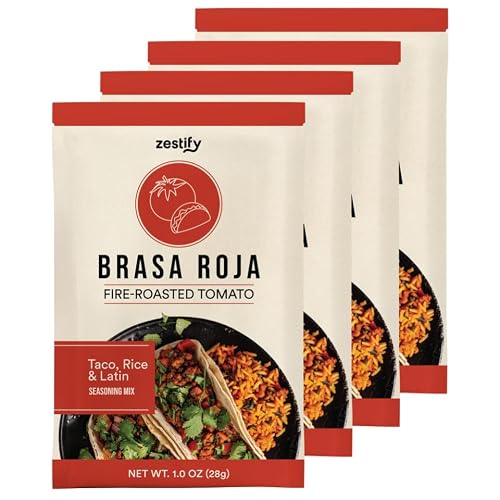 Zestify Brasa Roja Taco Seasoning Packets – Fire-Roasted Tomato Mexican Spice Blend for Tacos, Rice, Fajitas, Enchiladas & Soups | Gourmet Dry Mix (4 Single-Use 1 oz Pouches)