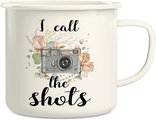 Retreez Taza de café con texto en inglés "I Call The Shots Camera Photographer de 16 onzas de acero inoxidable esmaltado de metal para campamento,