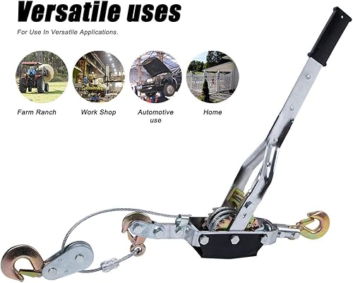 Miniatura 5 de TBVECHI 5 toneladas (10,000 libras) con capacidad de tracción de alta resistencia que viene con 3 ganchos, 2 engranajes, extractor de cabrestante de