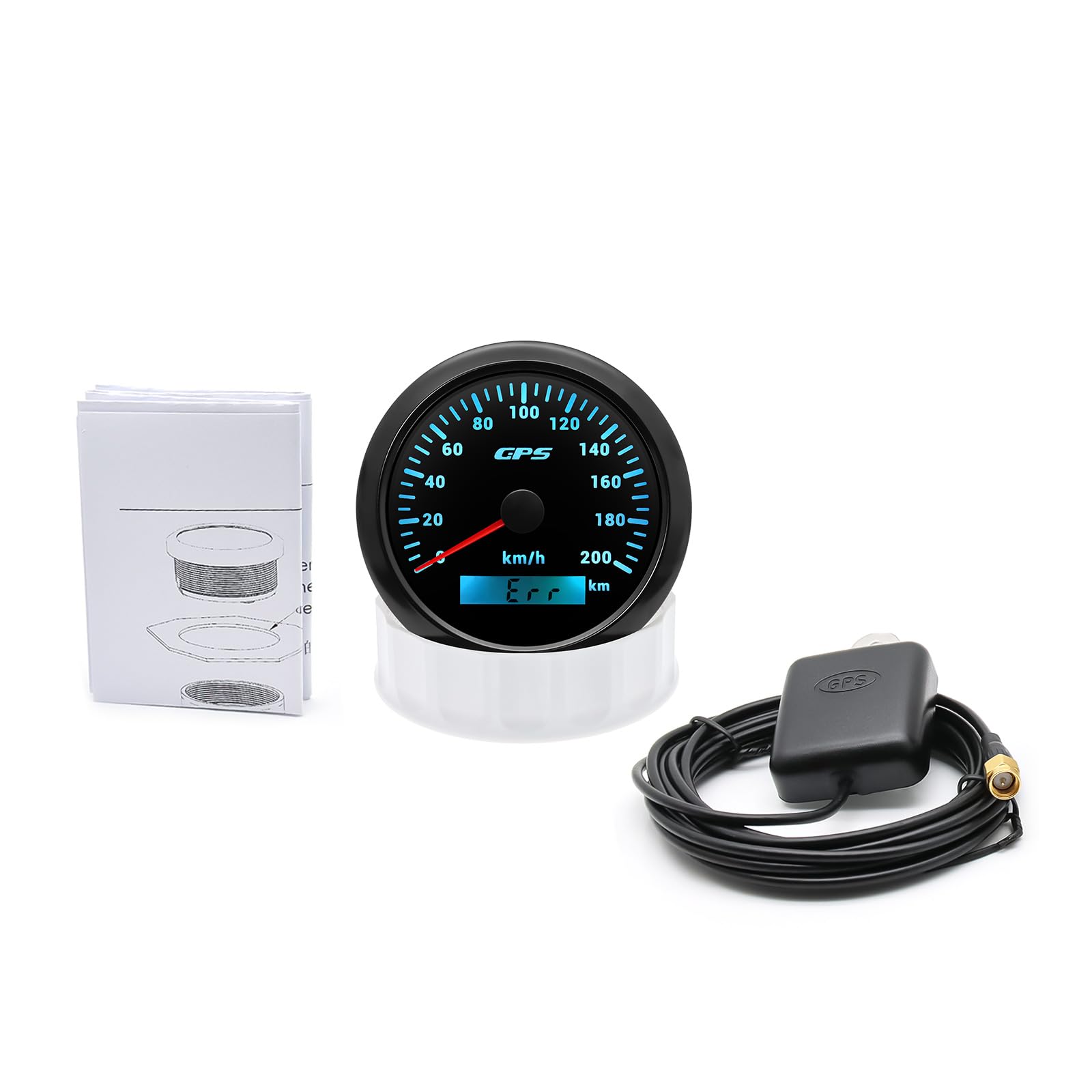 85 mm GPS velocímetro 0-200 km/h con retroiluminación LED de 7 colores y odómetro – Instrumento universal impermeable con antena GPS para moto, coche, barco y camión