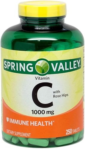 Spring Valley Vitamina C con tabletas de rosa mosquetón, suplemento dietético, 1,000 mg, 250 unidades
