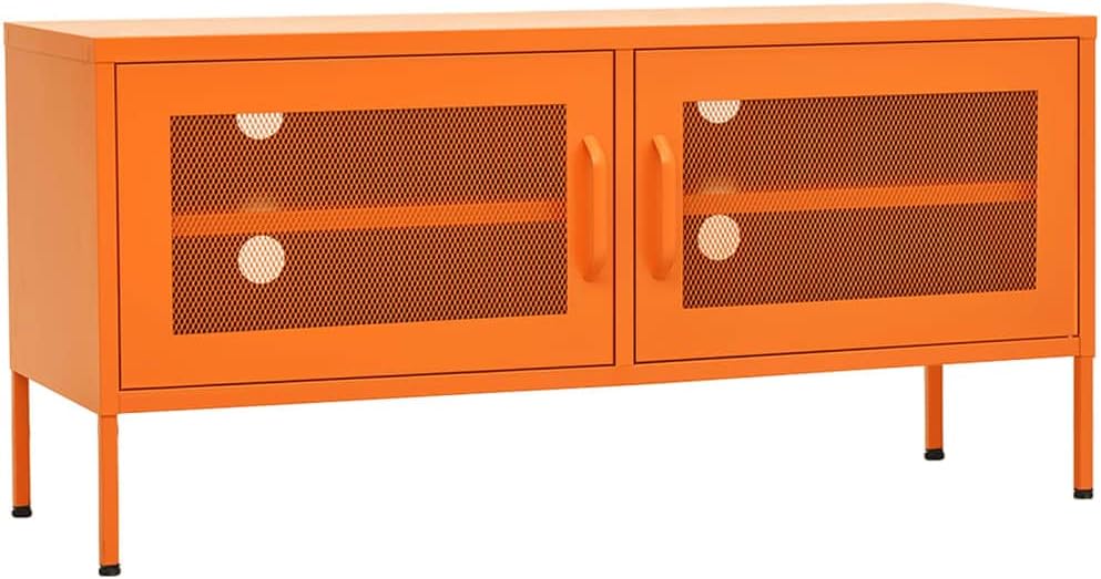 Metal TV Cabinet with 2 Mesh Doors with a Shelf Inside, Steel Entertainment Center TV Console Table Media Furniture TV Stand for Living Room, Office, Bedroom, Orange 41.3"x13.8"x19.7"