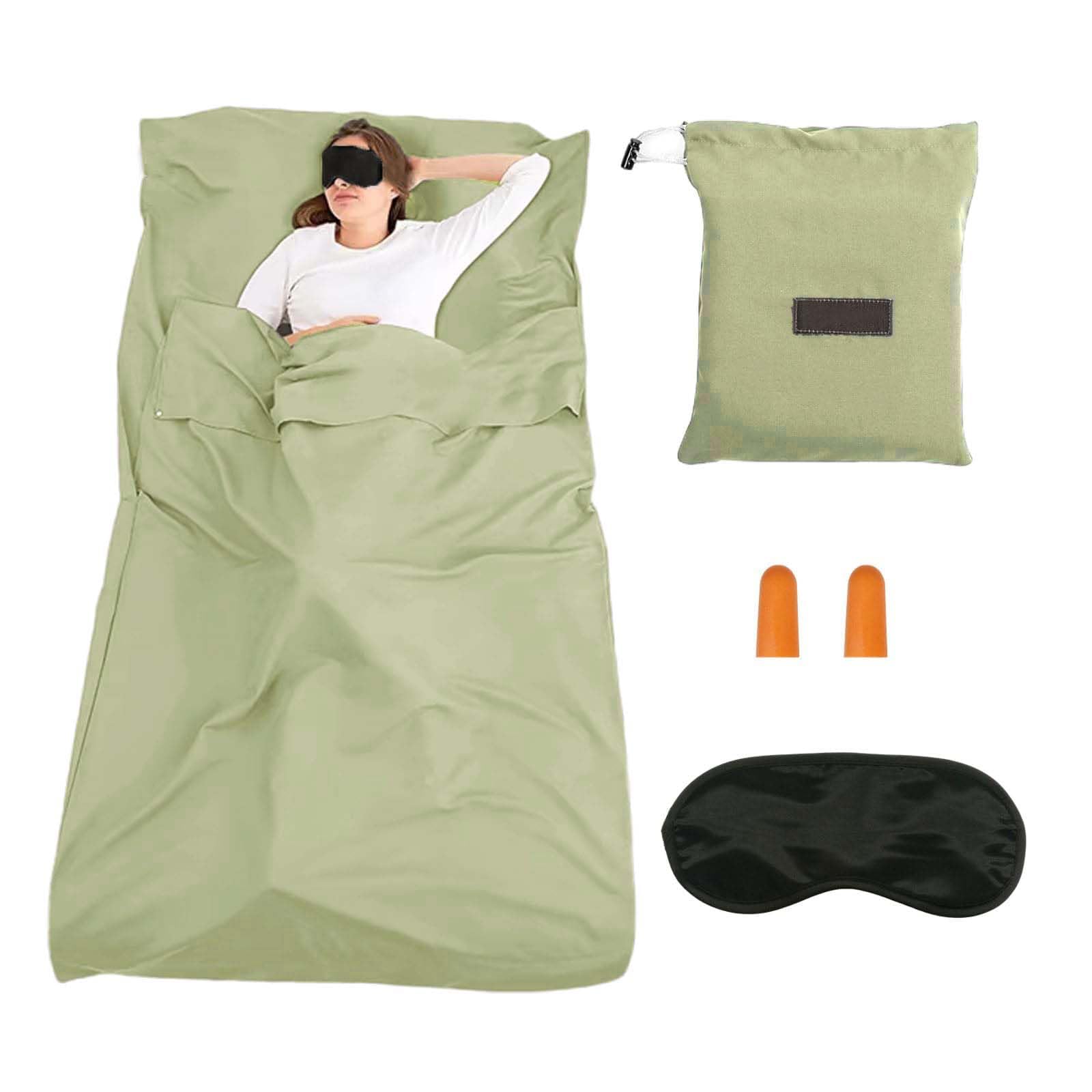 ZHYUAN 210 x 75 cm Hüttenschlafsack,Ultra-Leichter Reise-Schlafsack,Ultraleicht Schlafsack Inlett,Mit Augenmaske und Ohrstöpseln,Dünner Komfort Reiseschlafsack,für Rucksackreise,Hotels ud Hütte(grün) Sport & Freizeit
