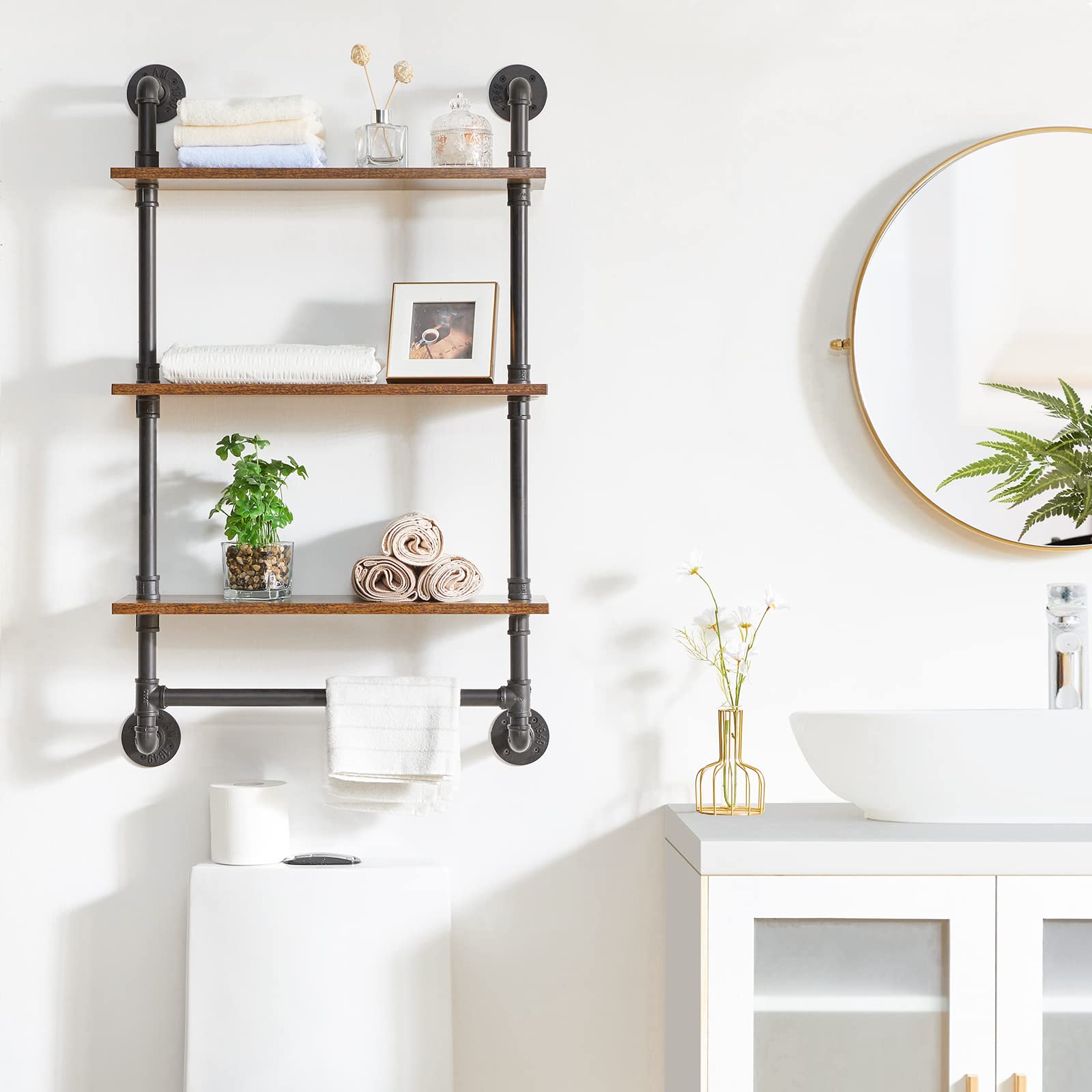YMYNY étagère Murale à Tuyau Industriel 3 Couches, étagère de Rangement Antique, étagère Flottante, étagère Murale, étagère à épices de Cuisine, Chambre à Coucher, Salon, Salle de Bain HD-HRF-TM015