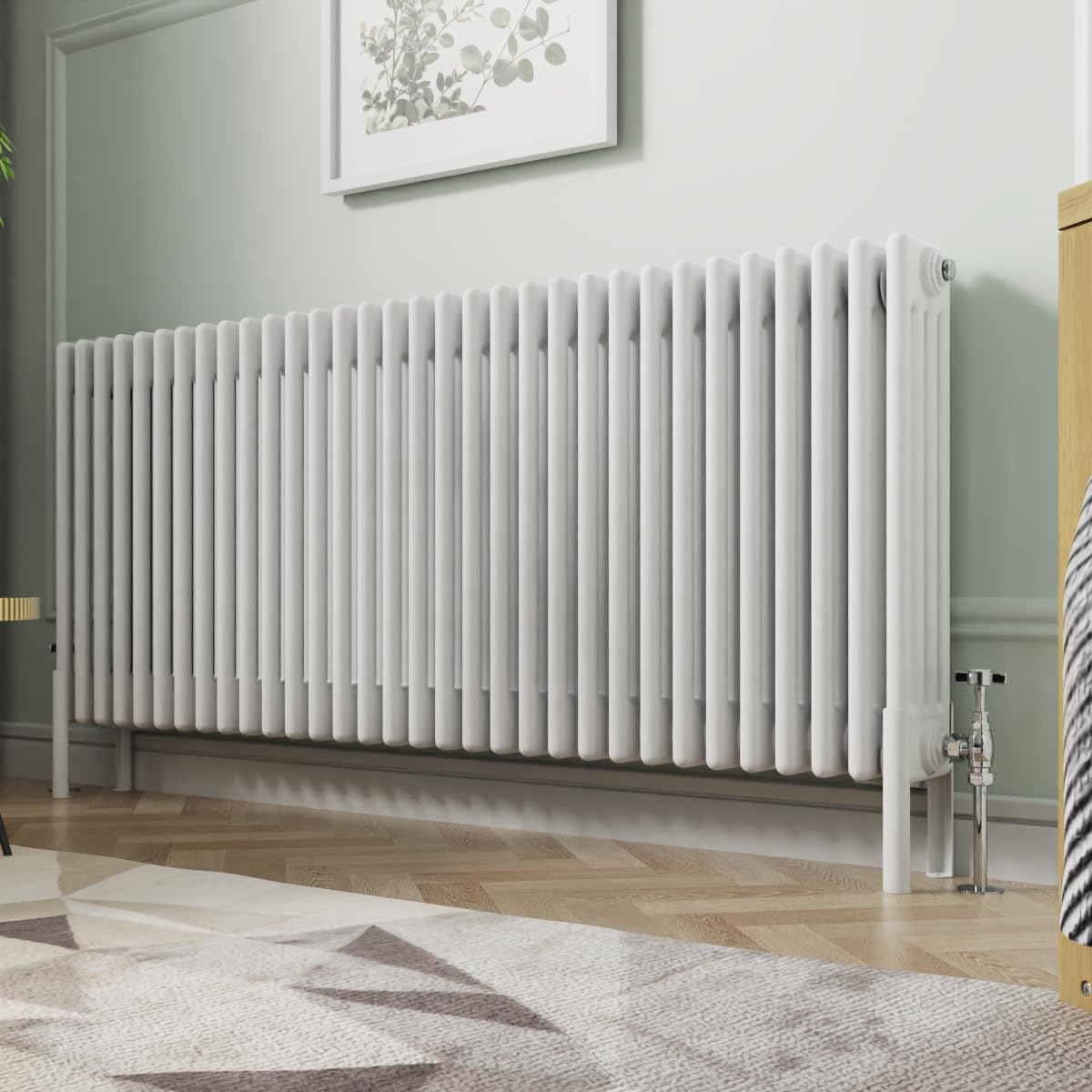 Nrg White 600X1460mm Gloss Cast Iron Radiator 4 Column