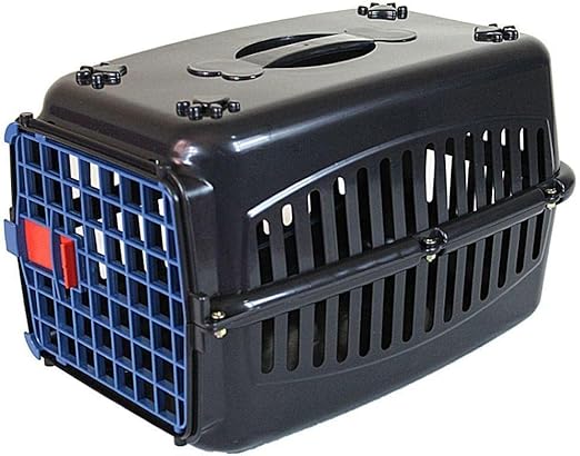 Caixa De Transporte Cães Nº2 Preta Com Porta Azul