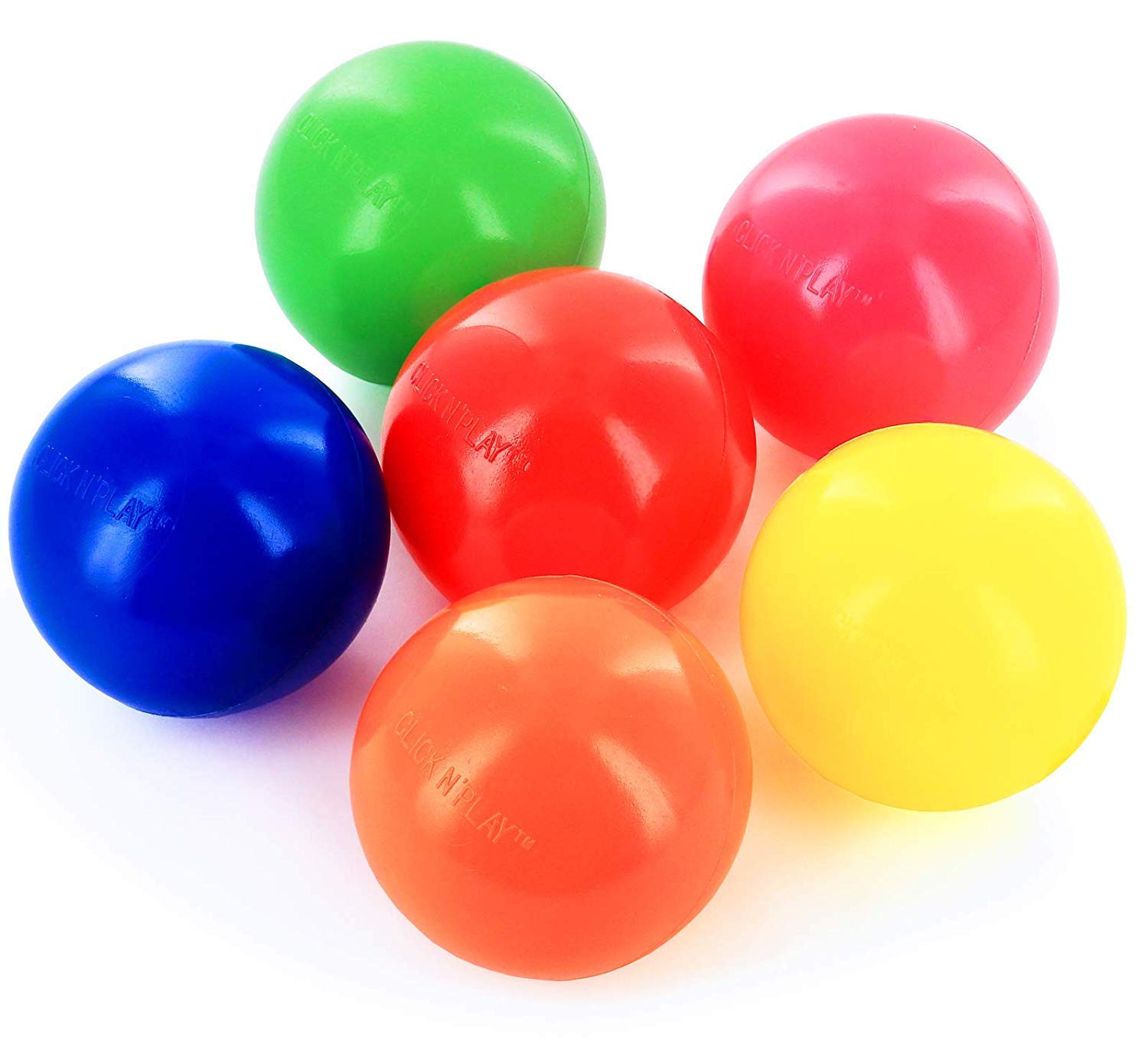 Click N' Play Pack of 100 Phthalate Free BPA Free Crush Proof Plastic Ball, Pit Balls - 6 Bright Colors in Reusable and Durable Storage Mesh Bag with Zipper