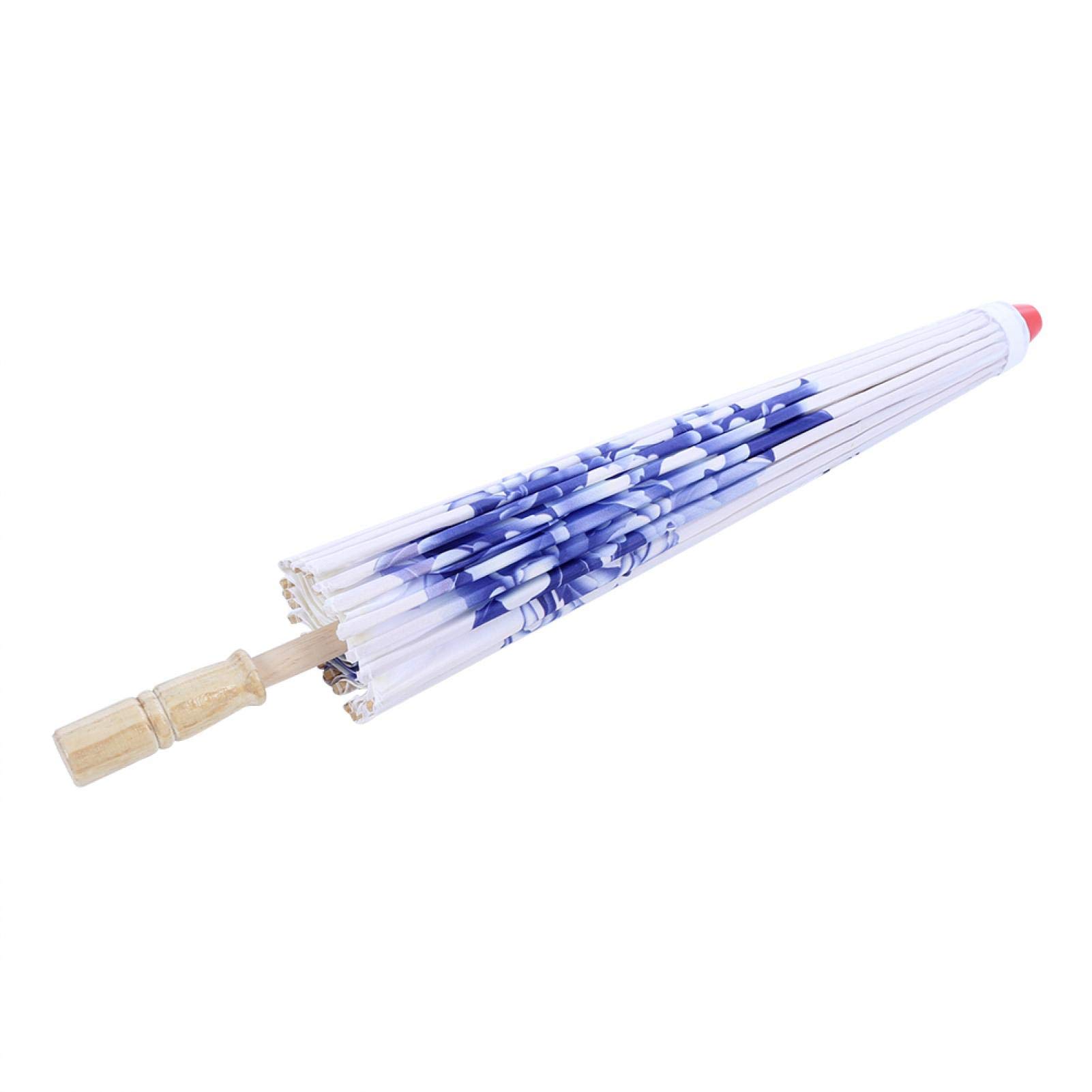 Classic Flower Umbrella,Japanese Umbrella Parasol,Oriental Umbrella Parasol,Solid Wood Handle Paper Parasol Umbrella, No Hand Grinding Office for Home(Blue chinoiserie)