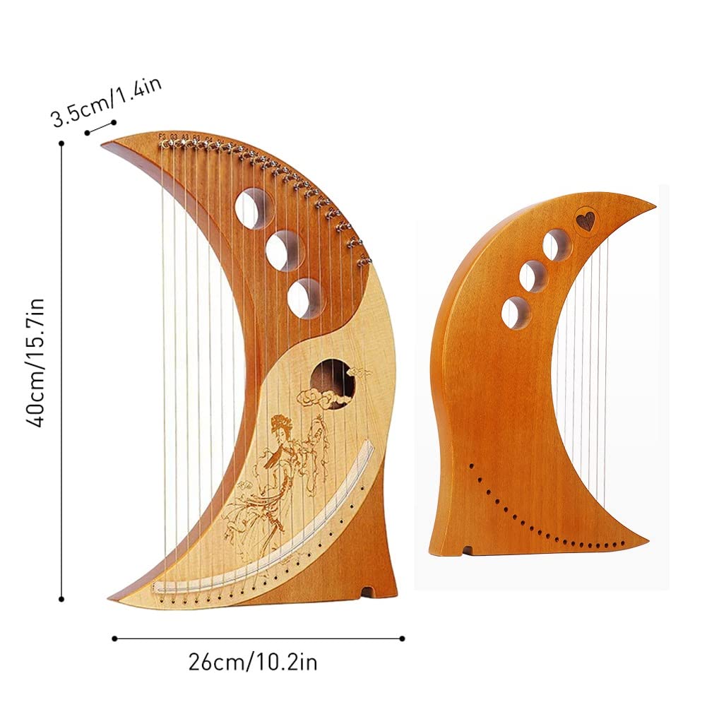 Lira Harfa, 19 strun metalowych, korpus z mahoniu, instrument strunowy lira harfa z kluczem do strojenia strun i czarnym pokrowcem,Harfa