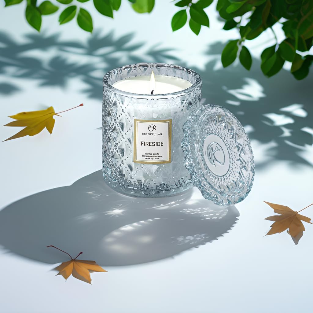 Chloefu LAN Smokey Fireside Scented Candle Gifts for Men Cashmeran Leather Candles for Home Scented, 55 Hours Long Burning, 8.1 Ounce Premium Soy Wax