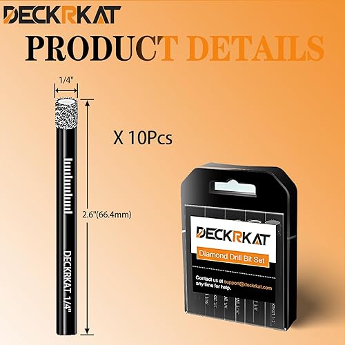 Miniatura 2 de Juego de 10 brocas de diamante seco de 14 de pulgada y 0.236 in soldadas al vacío para azulejos de granito, cerámica, mármol, piedra, vidrio y más