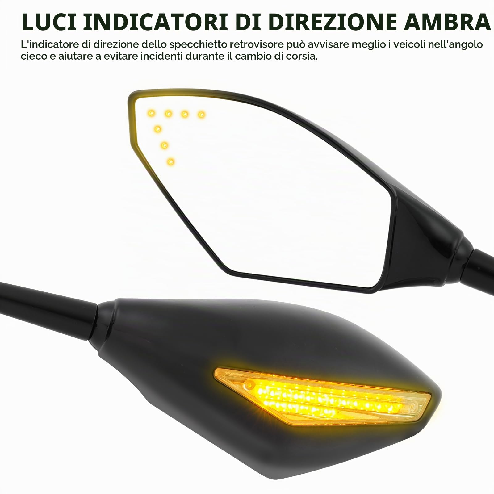 Specchietto Retrovisore Universale per Moto con Indicatore di Direzione a LED Freccia Indicatore Moto Specchietti Retrovisori Laterali CBR GSXR YZF CBR929RR GSXR1000- Nero Lucido