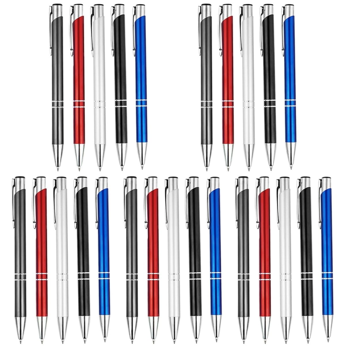 25piezas Bolígrafo De Metal Multifuncional De Tinta Azul Roja Gris y Plateada Para Escritura Diaria y Manualidades