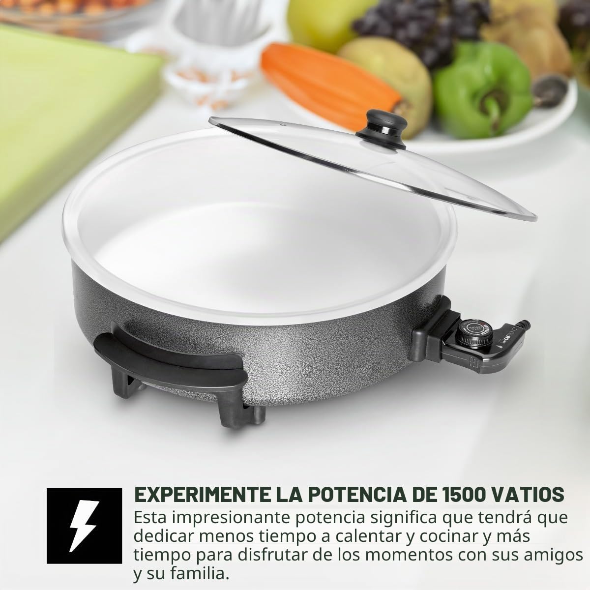 Clatronic PP 3570 C - Sartén eléctrica cerámica con tapa de cristal, diámetro 42 cm, 1500 W, color negro