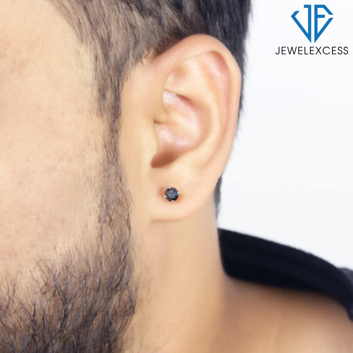 JEWELEXCESS 1/2-2 CTW Black Diamond Stud Earrings – Sterling Silver (.925)| Hypoallergenic Studs for Women - Round Cut Set with Push Backs