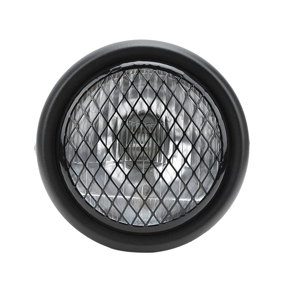 Faro anteriore retrò universale per moto DC12V, faro anteriore a fascio alto/basso impermeabile con lente in vetro curvo, custodia in ferro per CG125 GN125 ((Guscio nero e copertura bianca))