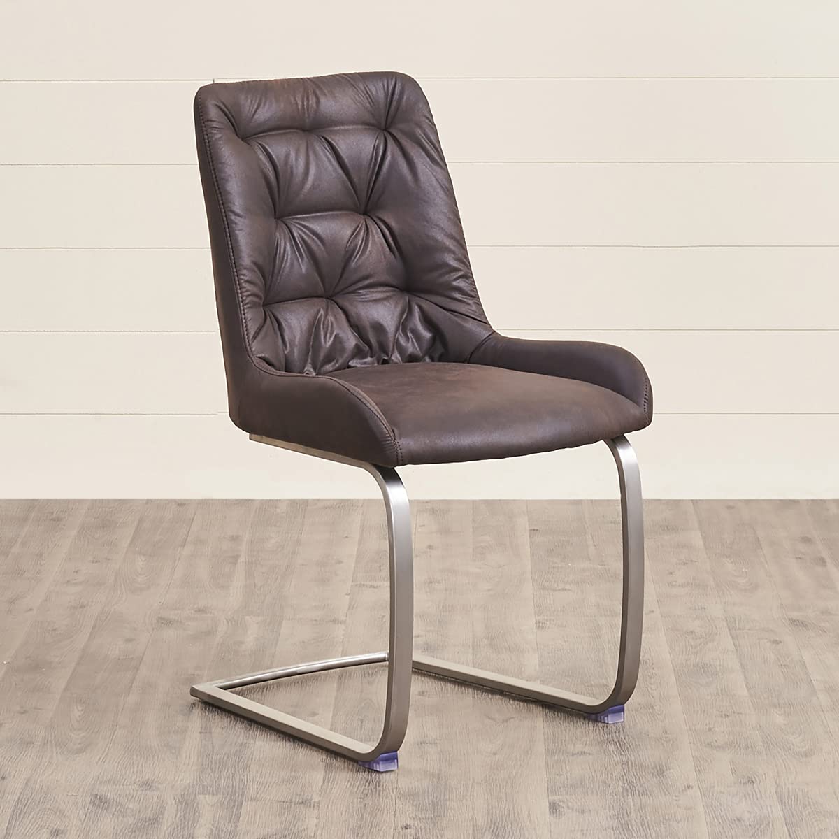 Home Centre Adria Brown Faux Leather Dining Chair Set of 2 Pcs, Dark