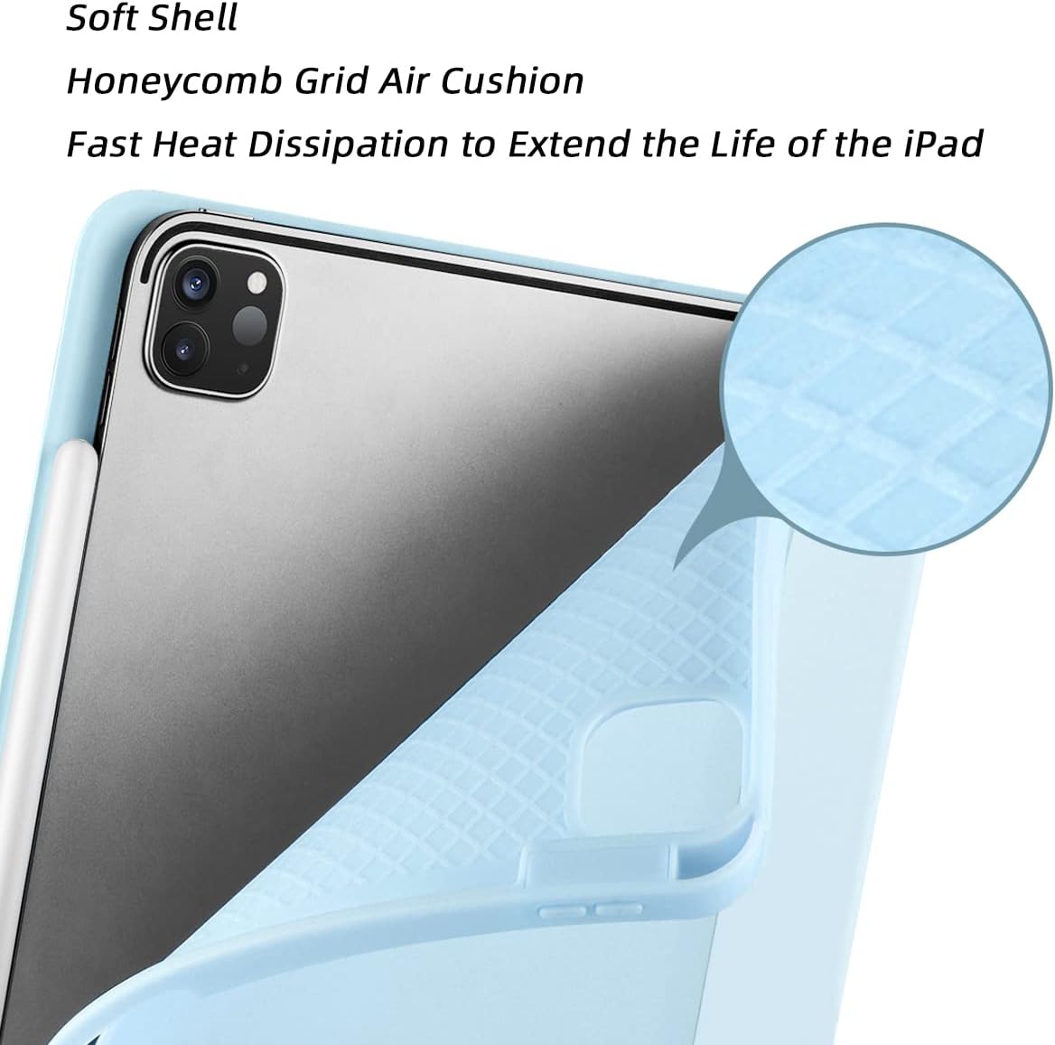 SIWENGDE Cases for iPad Pro 12.9 Case 6th/5th/4th Generation (2022/2021/2020) with Pencil Holder [Apple Pencil Wireless Charging] Soft TPU Smart Tri-fold Stand Protective Cover(Light Blue) - Image 5