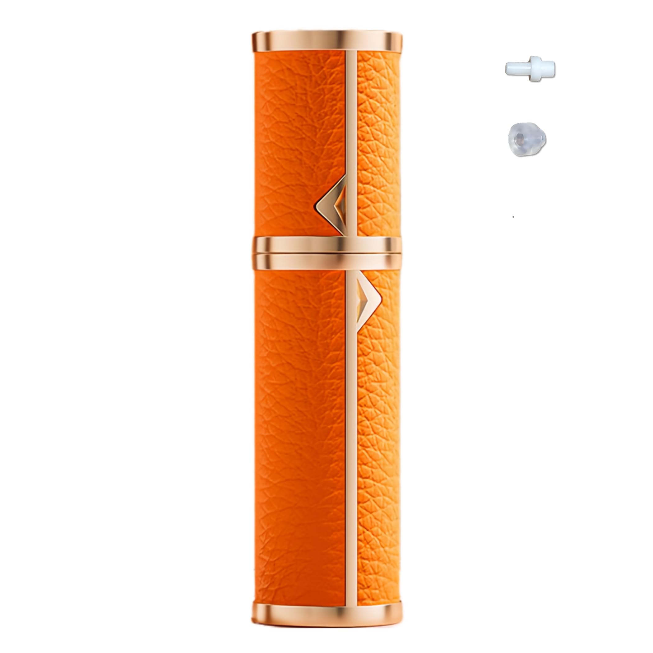 Perfume Travel Refillable Bottle Cologne Portable Atomizer Genuine Leather Fragrance Scent Sprayer Pump Fill from Bottom Mini Pocket Size 5ml for Travel Essentials & Best Gift (Orange)