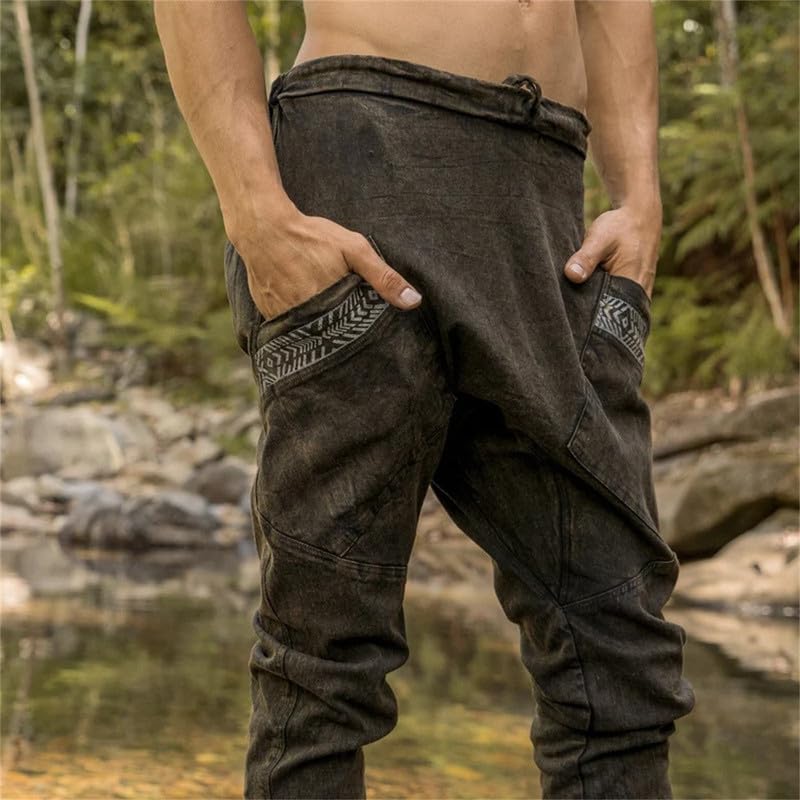 Pantalon ethnique à cordon de serrage ample et fluide uni - 2