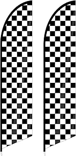2 Pcs Black and White Checkered Feather Flag Checkered Swooped Racing Flags Windless Full Sleeve Banner Finish Line Sign for Races Events Party Supplies(No flagpole)