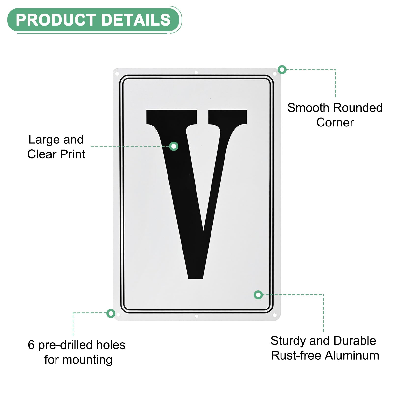 M METERXITY Aluminum Letter Sign V, 11.8 Inch House Numbers and Metal Letters, Parking Spot Letter Signs - Image 2