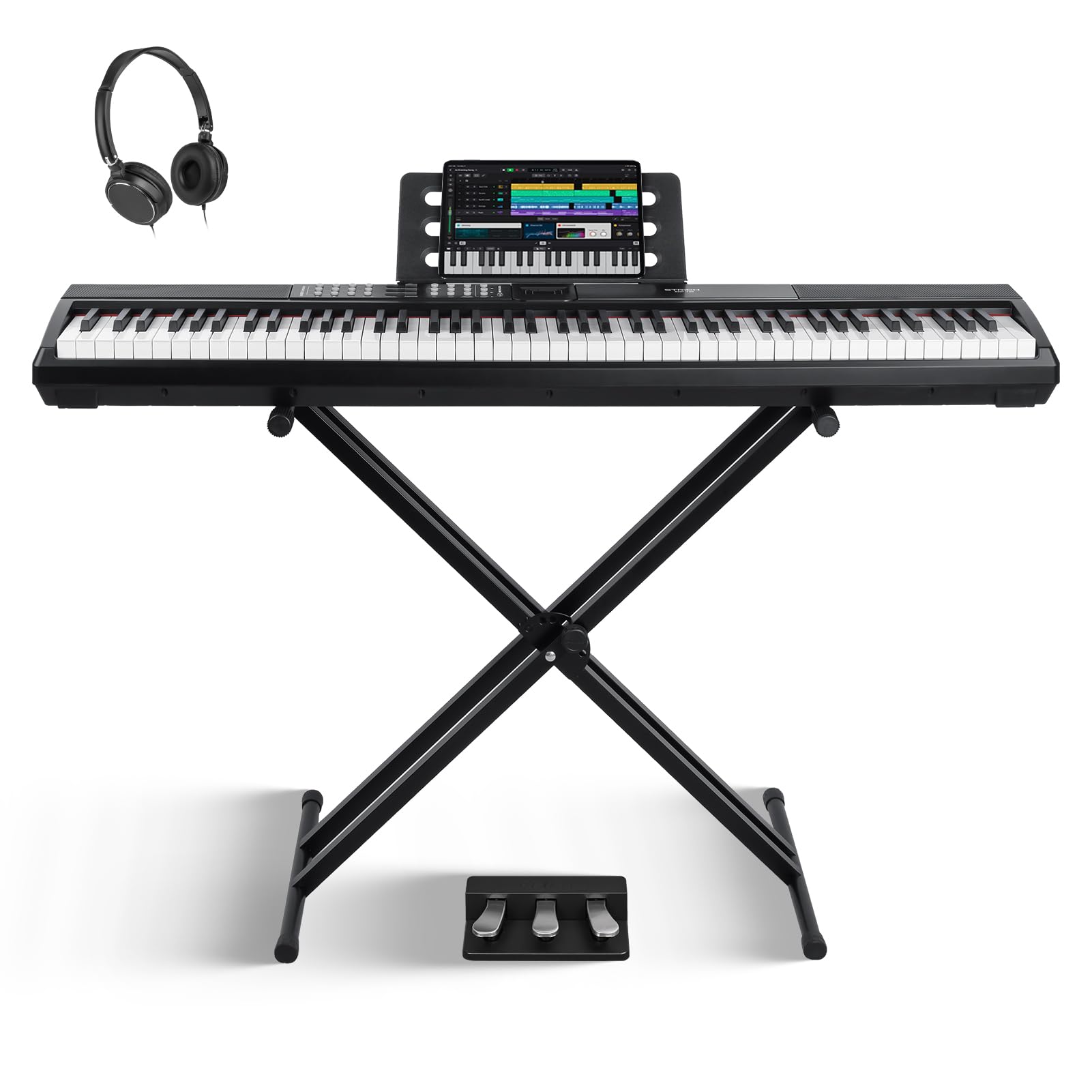 STRICH 88 Keys Weighted Keyboard Piano with X-Style Stand &amp; Sustain Pedal, Hammer-Action Digital Piano, Full-size Electric Piano Keyboard Supports USB-MIDI/Wireless Connect, SDP-120 &amp; SKT-01