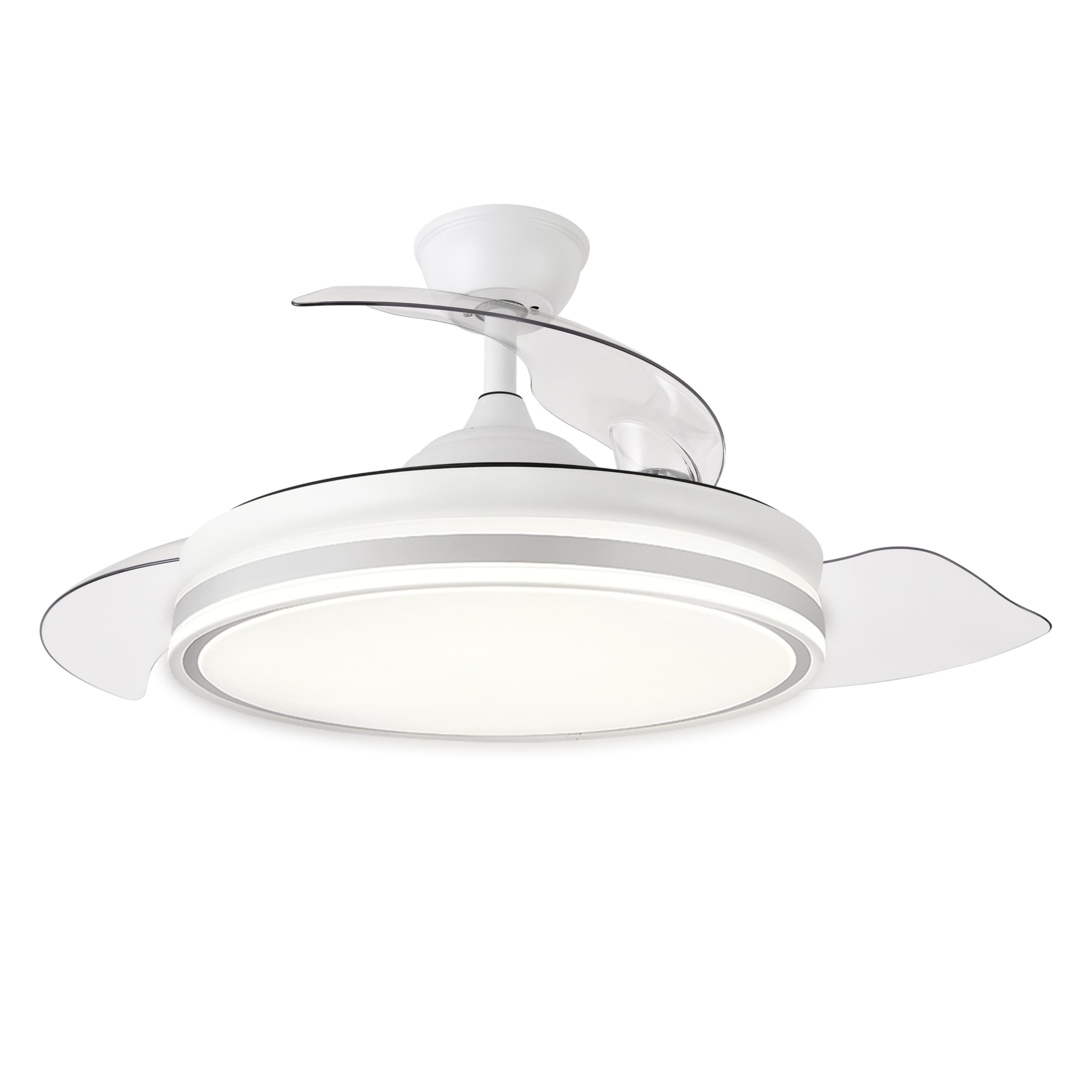 YOEVU EOS PLUS - Ventilador de Techo con Luz | Compatible con Alexa y Google Home | Motor DC Silencioso 6 Velocidades | Aspas Retráctiles | Luz Regulable 7200 lm | Control App y Remoto, Metal