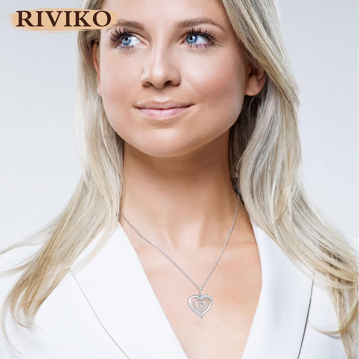 RIVIKO Heart Initial Necklace for Women, 925 Sterling Silver Letter Pendant,Personalized Charm Alphabet Jewelry Valentines Mother's Day Anniversary Christmas Birthday Gifts for Women Her Mom Wife - Image 2