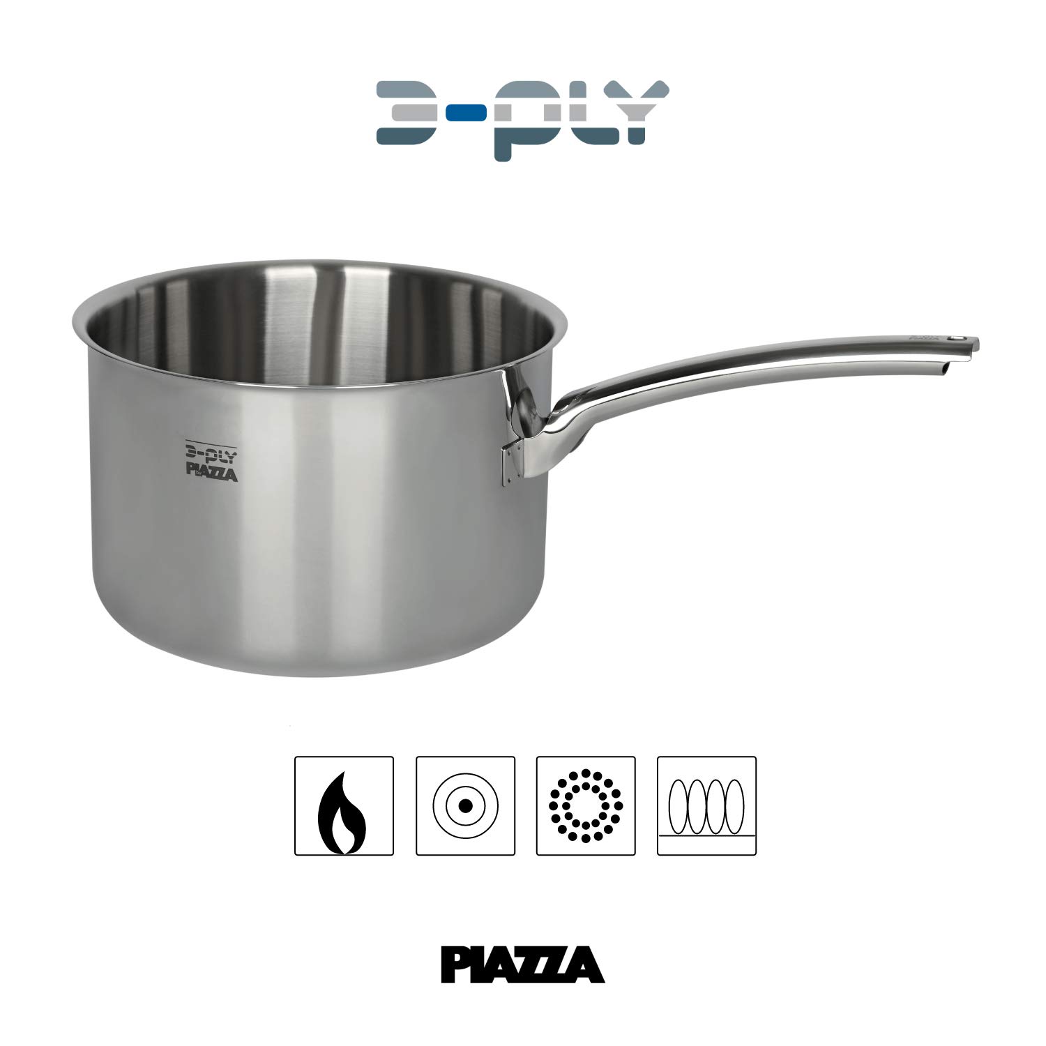 Piazza Casseruola Alta in Acciaio con 1 Manico - Collezione 3-Ply - 28 x 18 cm, Argento