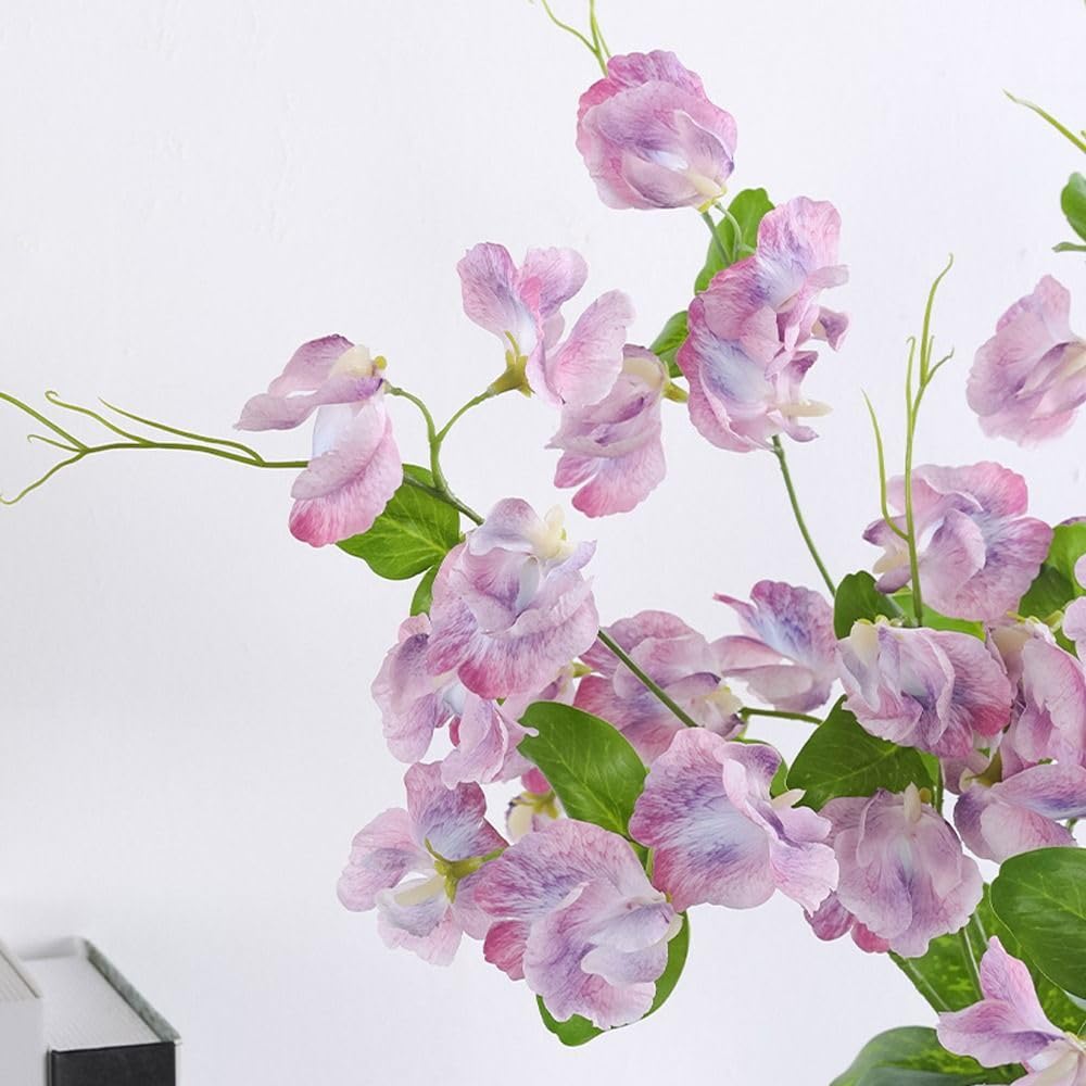 Fiori artificiali di pisello, 55 cm, in finta seta, ornamento floreale, ramo di pisello in seta (rosa scuro)