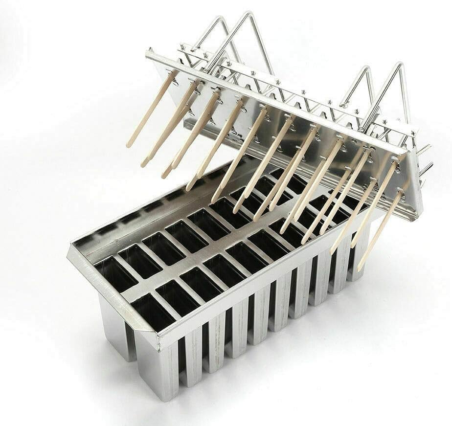 20PCS Stainless Steel Frozen Ice Cream Mo-lds Ice Cream Pop Maker Freezer Tray,Commercial Ice Cream Stick Holder Silver
