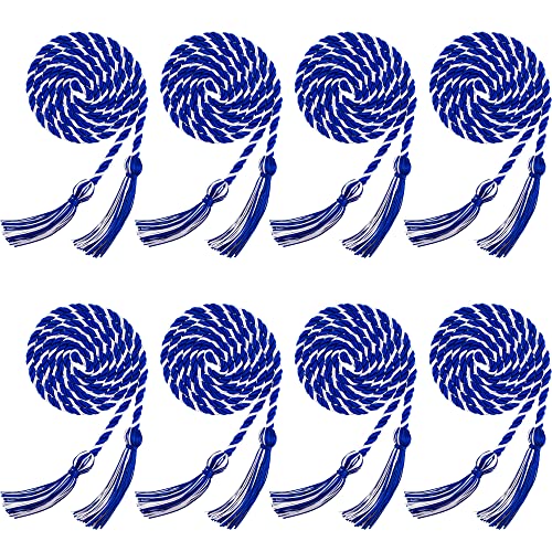 Image of Trounistro 8 Pieces Graduation Cords Yarn Honor Cords with Tassel for College Graduation Students (Dark Blue with White)