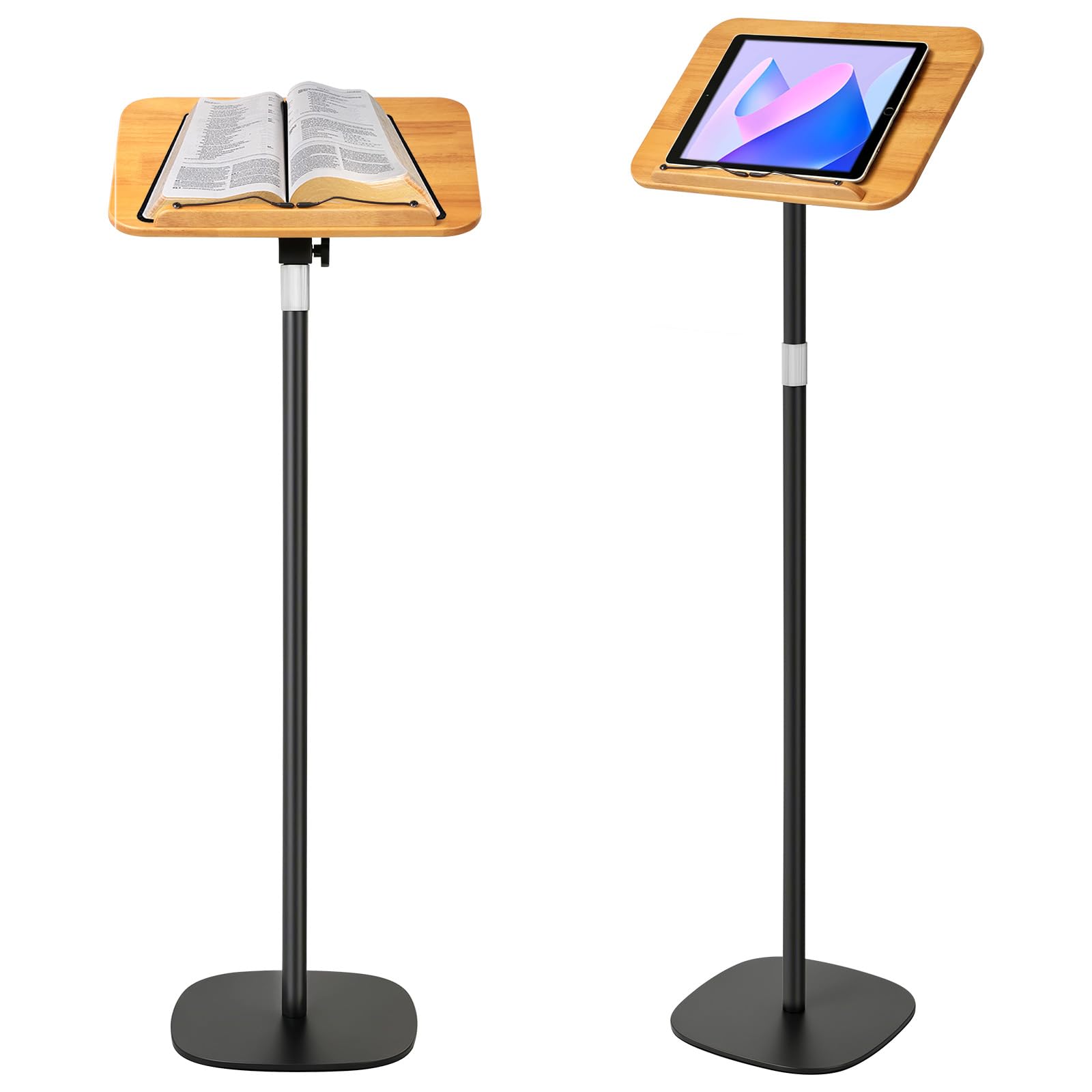 Buchständer Höhenverstellbar 50-130cm Boden Tisch Notenständer Buchhalter | 2 in 1 Verstellbarer Holz Leseständer mit Seitenclip 180°-Neigung für Musiknoten, Rezepte, Tablet, Laptop, Kochbuch