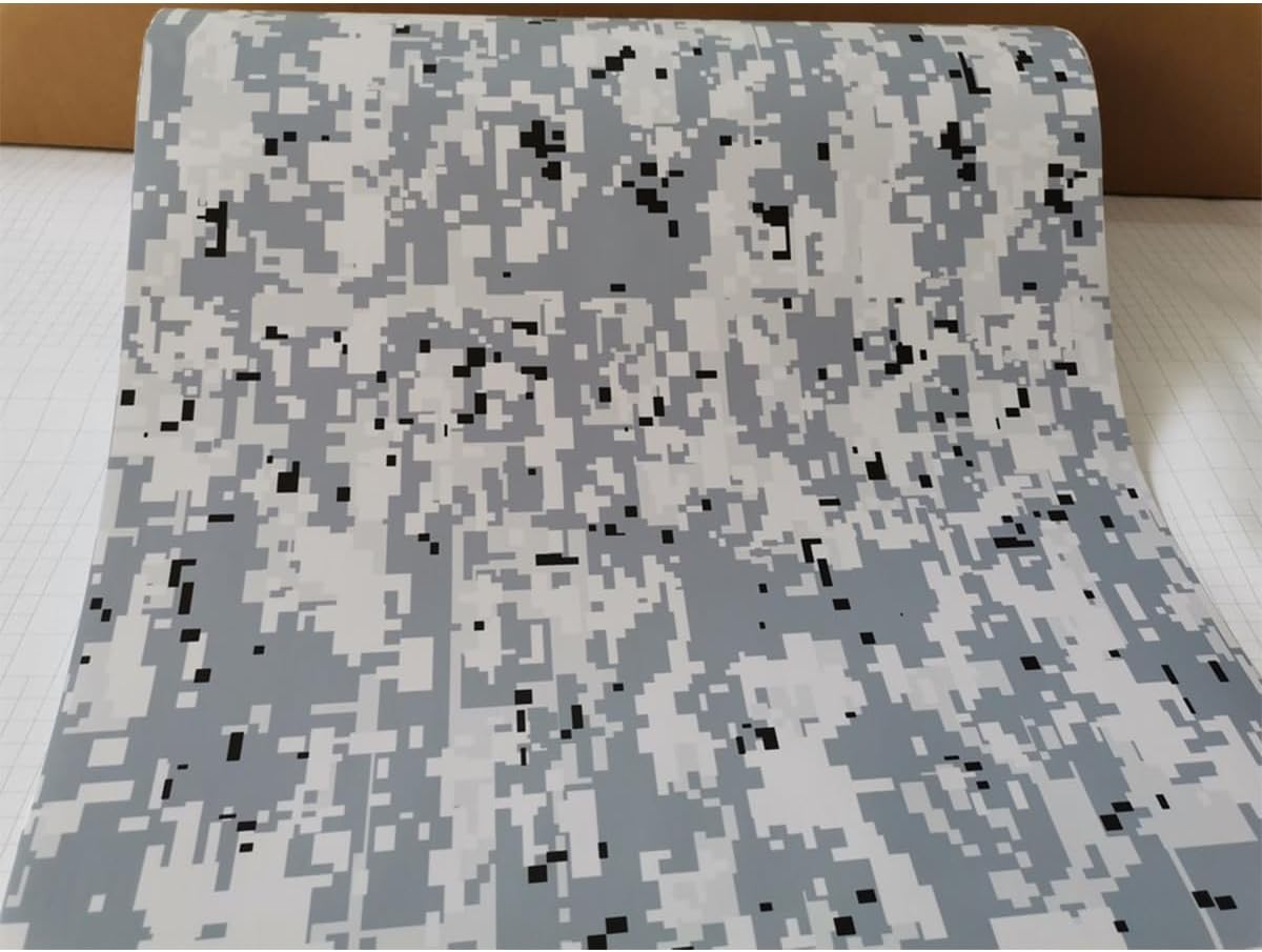 Queenbox 11.8x59.8in Camo Army Car Vinyl Wrap, Digital Camouflage Self Adhesive Air-Release Film Sheet for DIY Motorcycle Computer Phone, Camo Gray 01