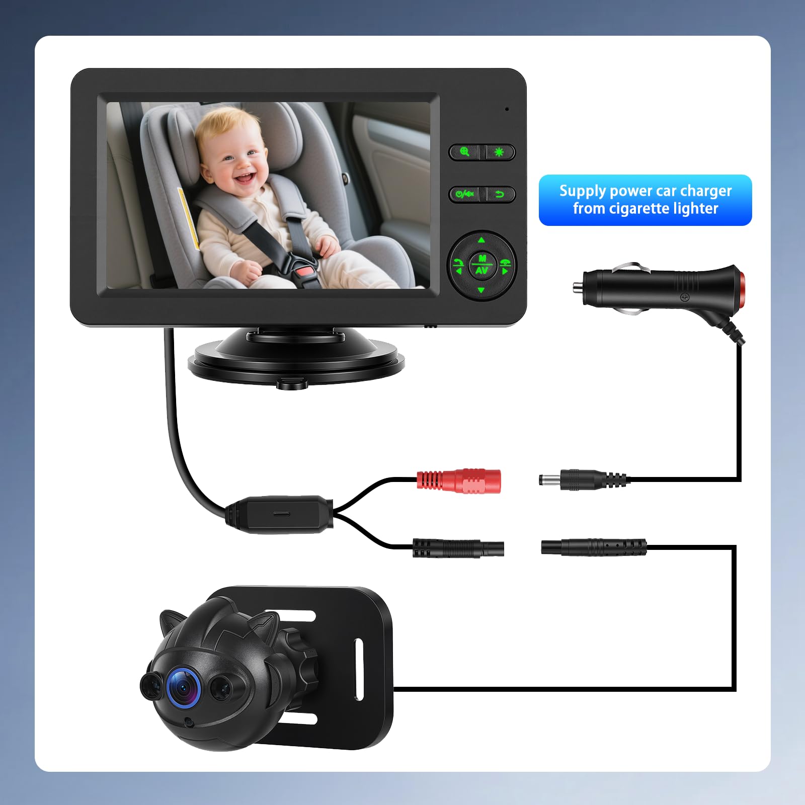 Hikity Kamera samochodowa dla dzieci z monitorem 720p 4,3 cala Monitor samochodowy dla dzieci na tylnym siedzeniu, wyposażona w kamerę obsługuje noktowizor BT muzyka odtwarzanie muzyki z telefonu